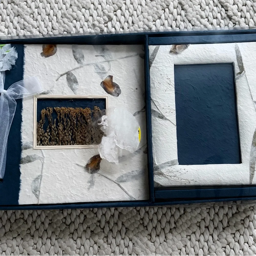VTG 90s Dried Pressed Flowers Paper Picture Frame Photo Album Gift Set NEW NIB